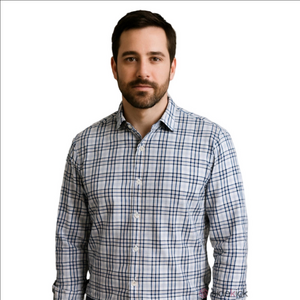 Michael Michael Kors Check Blue Button Up Dress Shirt Mens Large Cotton Sz.L